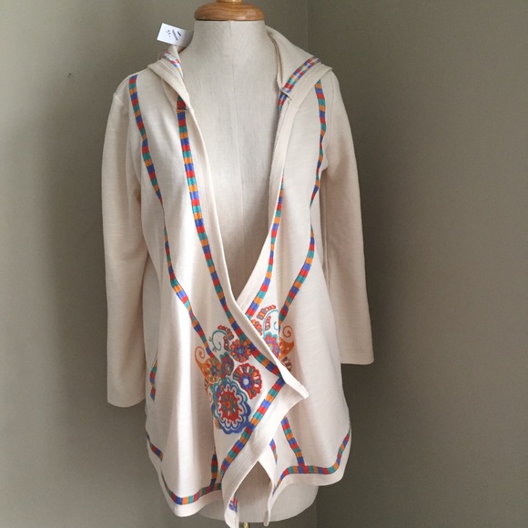 THML Jackets & Blazers - New NWT THML cream embroidered open hood jacket S